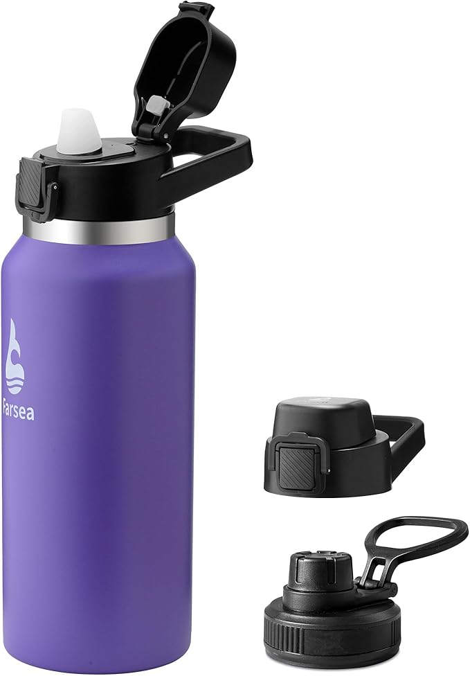 Farsea Insulated Water Bottle, Leak Proof Locking Lid with Soft Silicone Spout, Stainless Steel,Leak Proof, Double Walled Vacuum Insulated, BPA-Free, 24 Hr Cold, Wide Mouth, Sports & Travel Bottle
