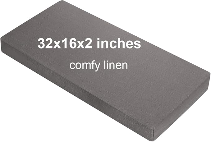 32x16x2 Linen Bench Cushion, Strengthen Breathable Indoor Seat Cushions, High-Density Bench Pad with Anti-Slip Bottom, Indoor Cushion for Bay Window Porch Furniture - Grey