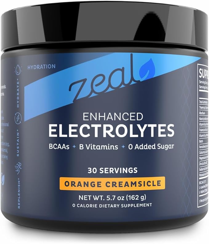 Zeal Electrolyte Powder Recovery Drink (30 Servings | Orange Creamsicle) w 0 Sugar +BCAAs +B-Vitamins Electrolyte Supplement w Potassium Zinc & Magnesium for Hydration - Keto Electrolytes