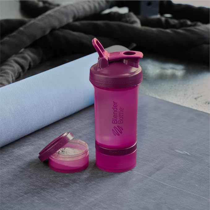 BlenderBottle Shaker Bottle with Pill Organizer and Storage for Protein Powder, Classic V2 ProStak System, 22-Ounce, Plum