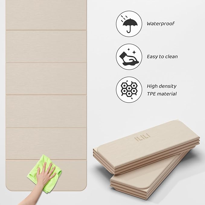 ILILI Foldable Yoga Mat 71 * 24 * 0.3'' - TPE Non-Slip Fitness Mat for Home，Waterproof & Lightweight (2lb) for Home gym, Pilates & Stretching,Fitness Workouts | 7-Fold Portable Design