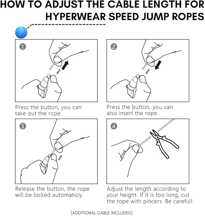 Hyperwear Adjustable Speed Jump Rope - Patented Self-Locking Head, Aluminum Hangles with Knurled Silicone Grips and Bonus Wire Rope for CrossFit, Boxing, and Fitness Training