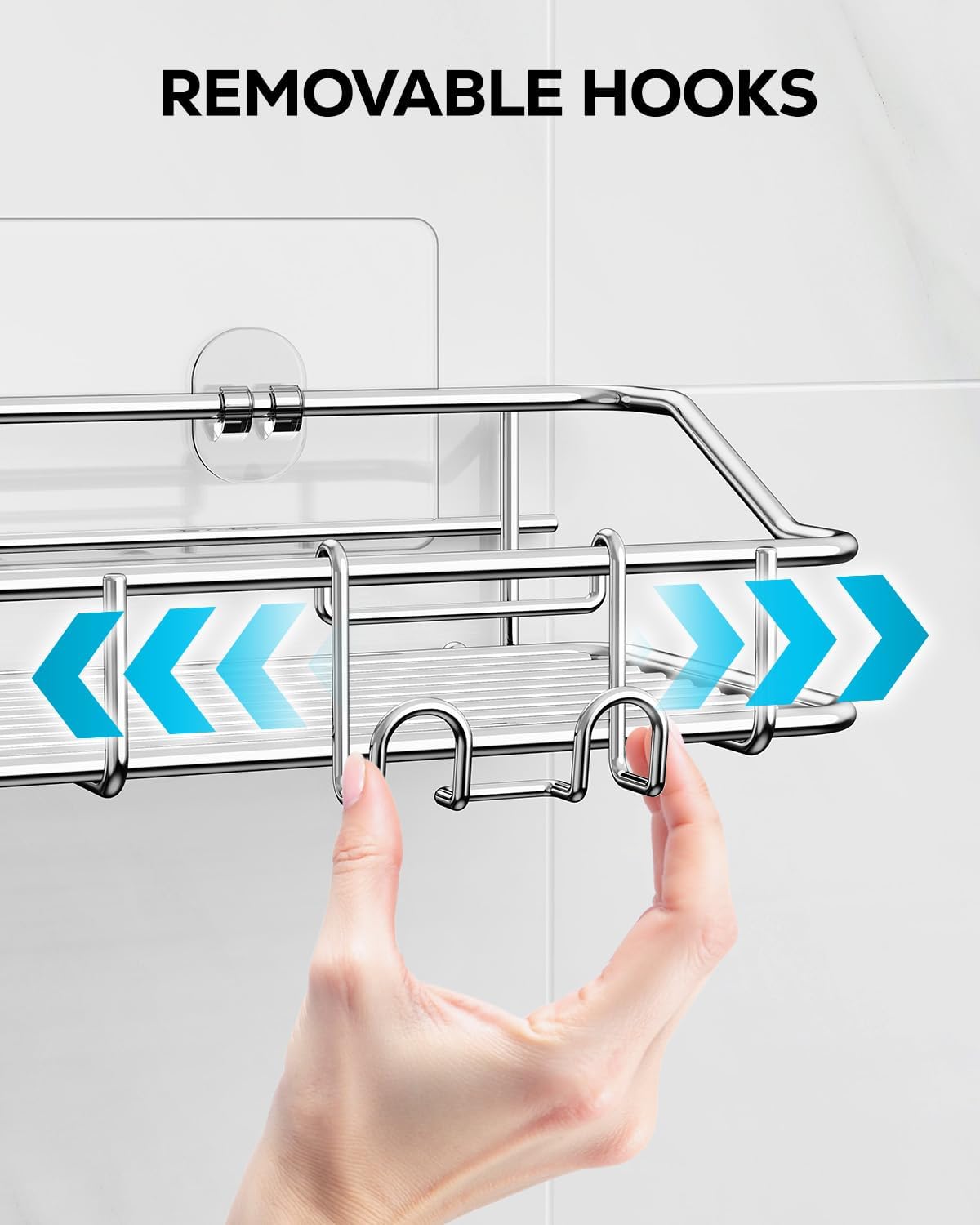 Nieifi Shower Caddy Shelf Storage Rack Adhesive Without Drilling Stainless Steel with Hooks for Washroom, Lavatory, Restroom, Toilet, Bathroom, Kitchen - 2 Pack