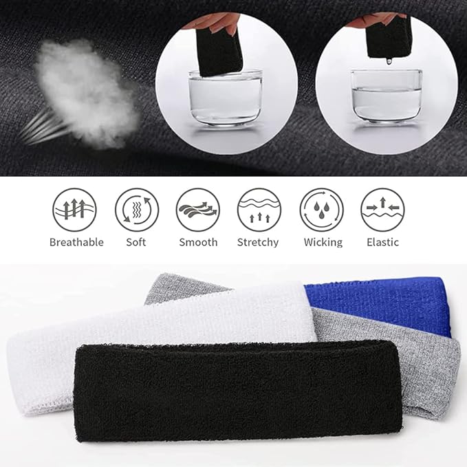 Sports Sweat Bands for Men -12 Pack Sports Headband and Wristbands, Sweatbands Colorful Cotton Sweat Band for Women ＆ Men Tennis Basketball Outdoor Athletic, Running, Gym
