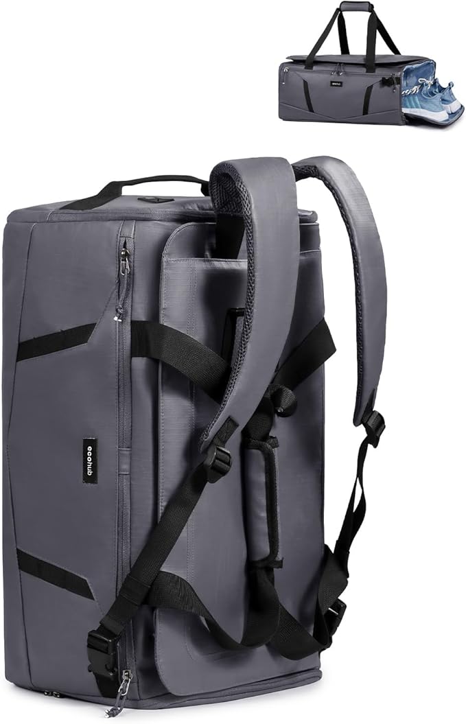 ECOHUB 40L Gym Bag for Women Men Water Resistant Sports Duffle Bag with Shoes Compartment& Wet Pocket, Travel Weekender Camping Backpack