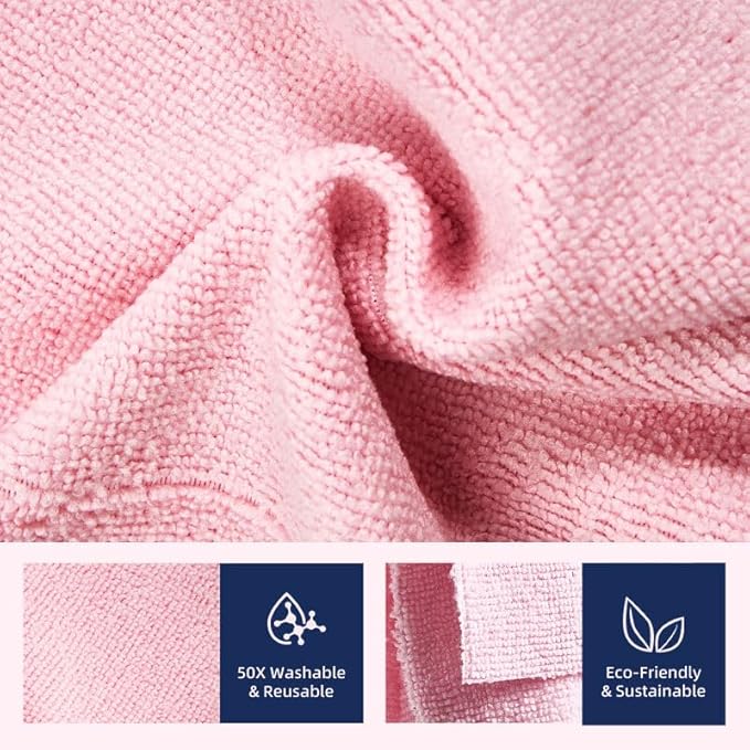 Microfiber Cleaning Cloth Roll - 70 Pack, Tear Away Microfiber Towels, 12" x 12", Reusable, Washable, Streak Free, Ultra Absorbent Dish Rags for Car, Home, Garage or Shop (Grey and Pink)