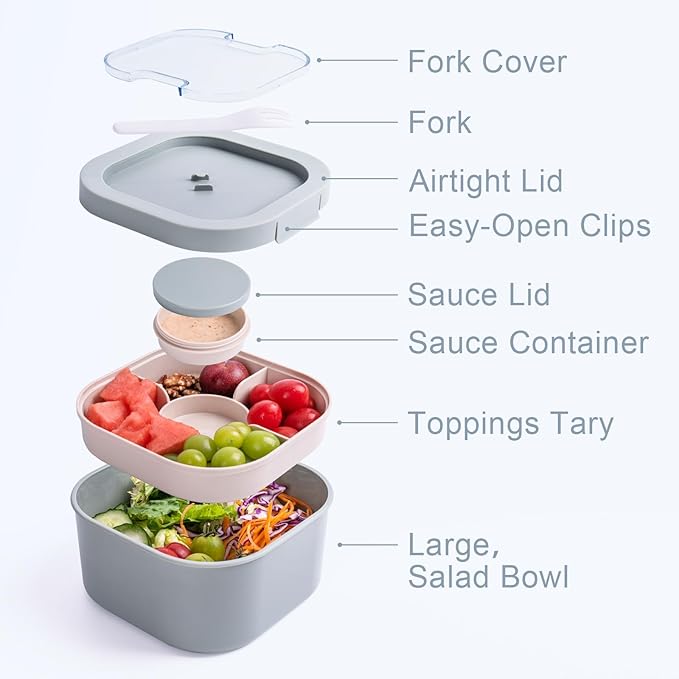 All-in-One Bento Box Container - Large 61-oz Adult Lunch box with Bag, 4-Compartment Bento-Style Tray, 3-oz Sauce Container, and Reusable Fork - Dishwasher, Microwave (green)