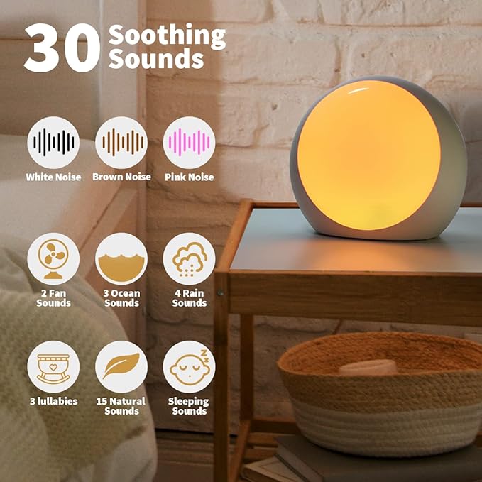 Brown Noise Sounds Machine White Noise Machine with 30 Soothing Sounds 12 Color Night Lights Auto-Off Timer Calming Sleep Machine with Memory Function for Baby Kids Adult for Office Privacy