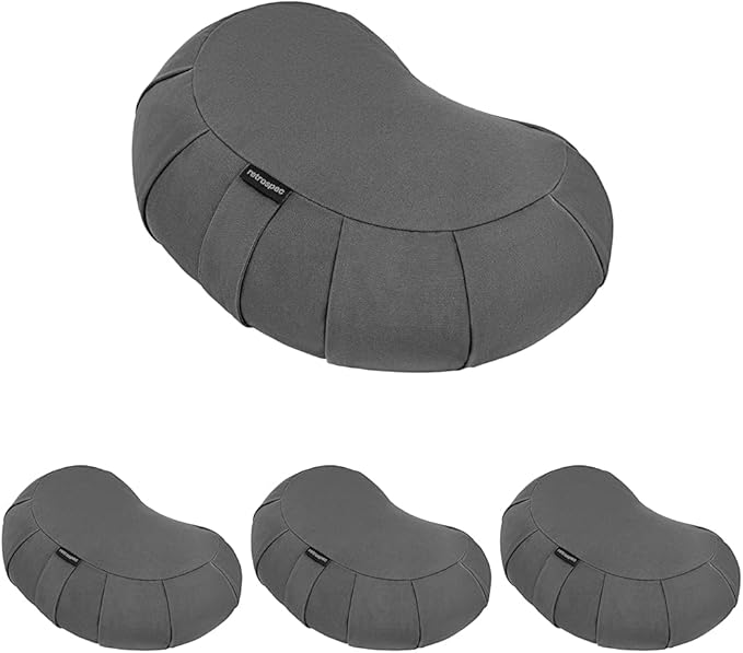 Retrospec Sedona Zafu Meditation Cushion Filled w/Buckwheat Hulls - Yoga Pillow for Meditation Practices - Machine Washable 100% Cotton Cover & Durable Carry Handle; Crescent, Stone (Pack of 4)