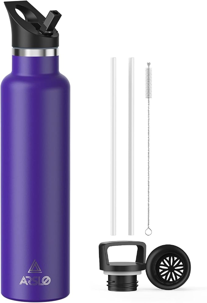 Stainless Steel Double Wall Water Bottles, Vacuum Insulated Bottle With Straw Lid, Insulated Water Bottle Keeps Water Cold for 24 Hours, Hot for 12 Hours, Hiking, Sports
