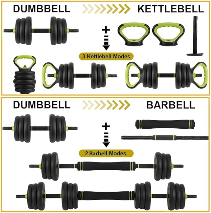 4-In-1 Adjustable Weights Dumbbell Set, Weight Set with Connector Used As Kettlebells, Barbell, Push Up Stand, Fitness Exercise Dumbbell, Free Weight Set for Home Gym