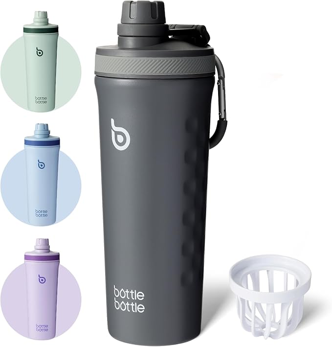 BOTTLE BOTTLE 26 oz Insulated Shaker Bottle Stainless Steel Water Bottle with Wire Whisk, Reusable Protein Shaker Gym Water Cup Grey