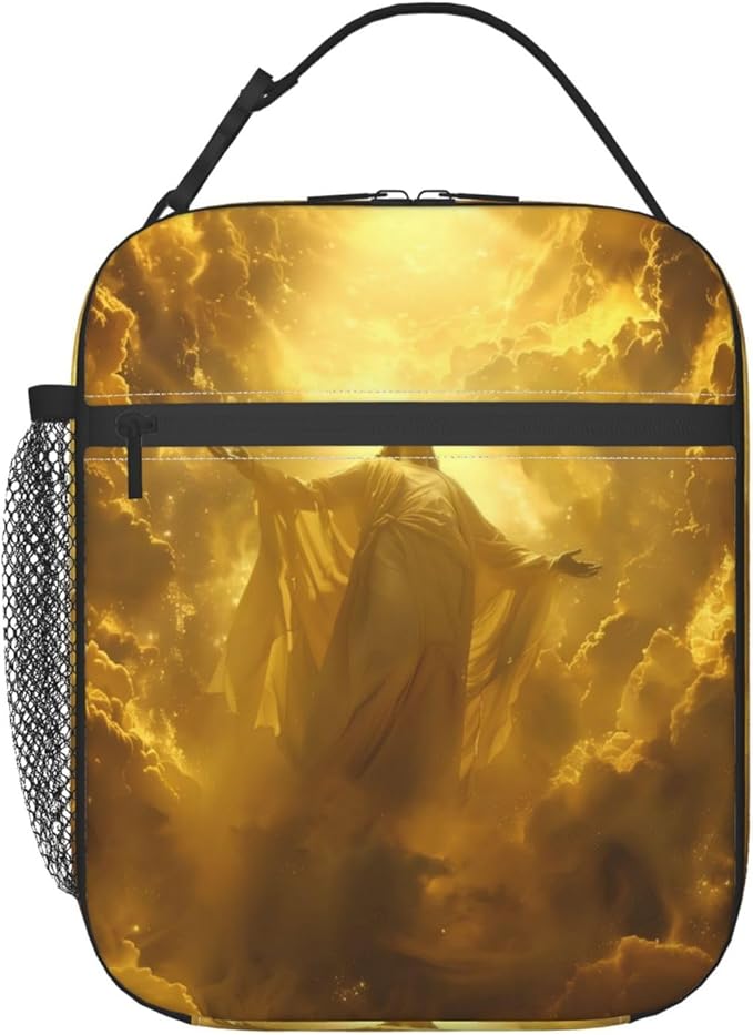 God Print Insulated Lunch Box Gifts for Kids Adults Golden Light and Silhouette of Jesus Design Reusable Portable Lunchbox Cooler Lunchbag for Work Picnic School Travel or Hiking