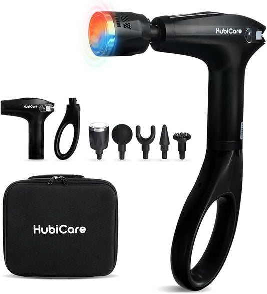 HuBDIC HubiCare Heat and Cool Massage Gun with Upgraded Extension Handle, Percussion Massage Gun Deep Tissue, Muscle Back Massagers Handheld, Portable for Pain Relief, LED Display