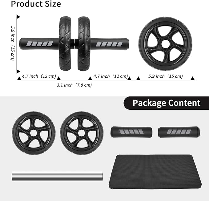 Convertible Ab Wheel Roller,Abs & Core Workout, Exercise Wheel with Knee Pad, Double Wheel Set with Dual Fitness Strength Training Modes at Gym or Home