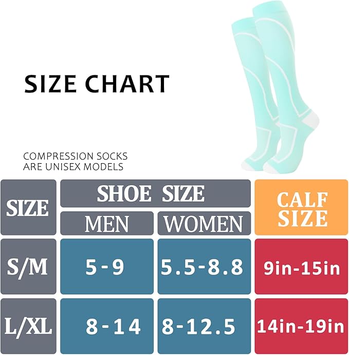 Compression Socks for Women Men Circulation Knee High 8 Pairs for Nurses, Running, Travel, Athletic