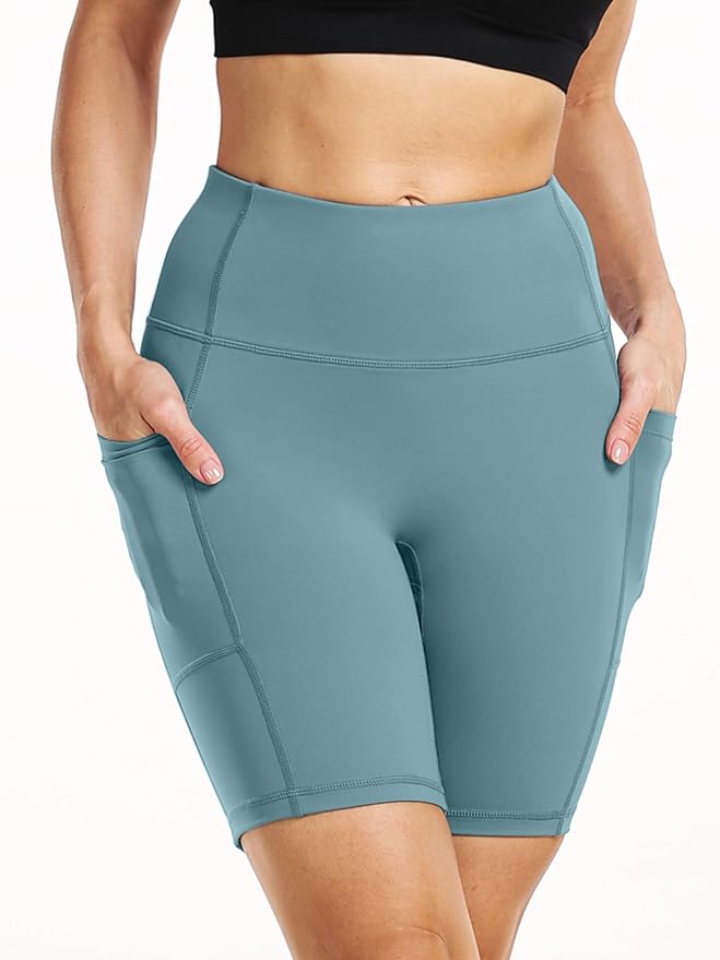CADMUS Women's High Waist Spandex Yoga Shorts for Bike Running Two Side Pockets