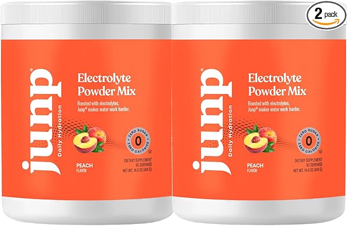 JUNP Electrolytes Powder No Sugar No Carbs – Orchard Fresh Juicy Peach Drink Mix - Potassium & Salt Electrolyte Hydration Powder Zero Calorie Sugar Free Electrolyte Powder, Keto Friendly, 180 Servings