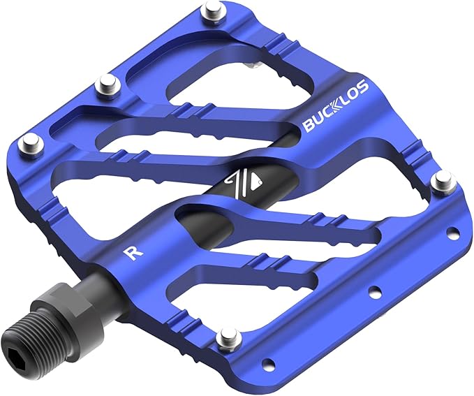 BUCKLOS MTB Flat Pedals Mountain Bike Pedals, 3 Bearings CNC Adult Road Bike Pedals, Bicycle Platform Aluminum Alloy Non-Slip Pedal for Gravel Bike/BMX 9/16"(Black)
