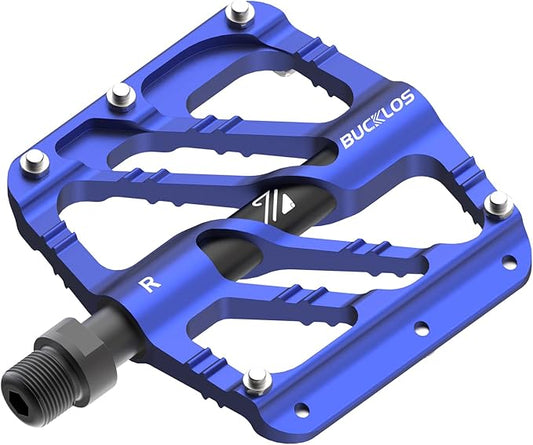 BUCKLOS MTB Flat Pedals Mountain Bike Pedals, 3 Bearings CNC Adult Road Bike Pedals, Bicycle Platform Aluminum Alloy Non-Slip Pedal for Gravel Bike/BMX 9/16"(Black)
