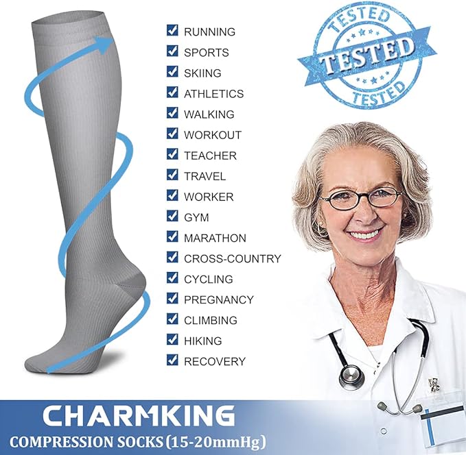CHARMKING Compression Socks for Women & Men Circulation (8 Pairs) 15-20 mmHg is Best Support for Athletic Running,Hiking