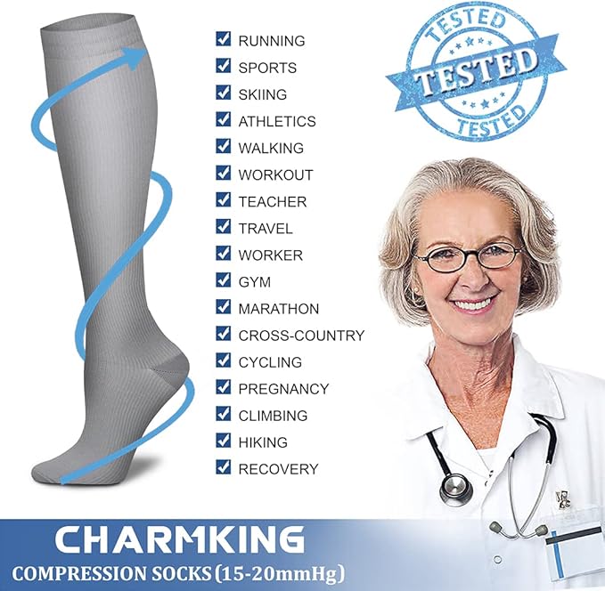 CHARMKING Compression Socks for Women & Men Circulation (8 Pairs) 15-20 mmHg is Best Support for Athletic Running,Hiking