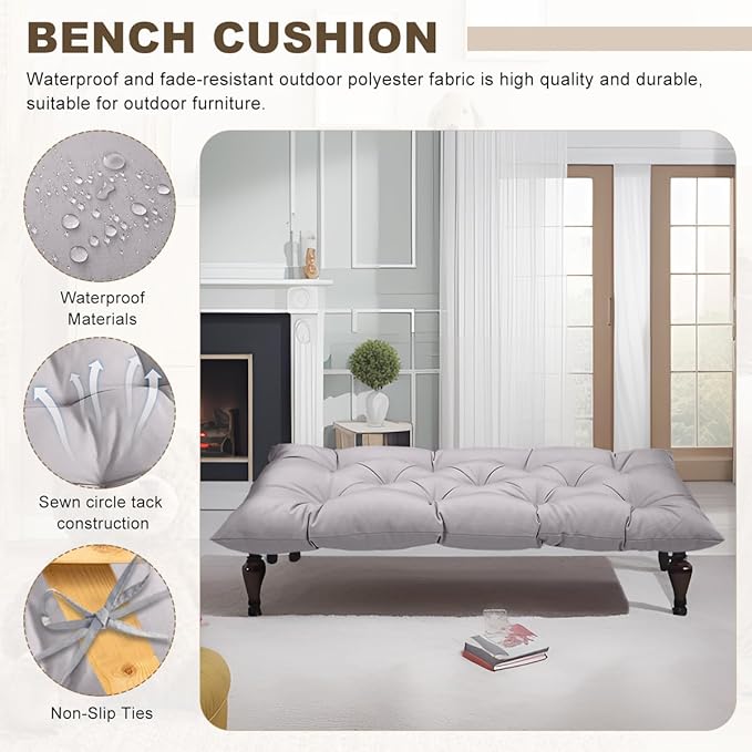 Outdoor Bench Cushion 40inches Waterproof & Fade Resistant Patio Furniture Cushions Tufted Fresh Porch Swing Lounger Loveseat Pads with Straps(Light grey-40x20in)