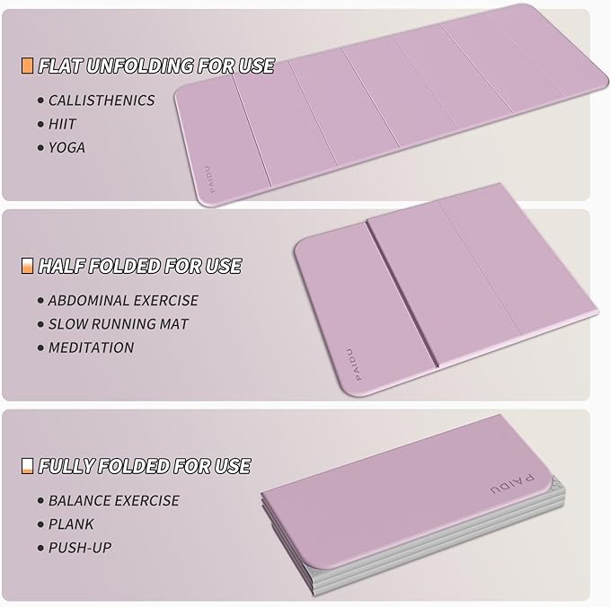 Foldable Fitness Yoga Mat | 2/5" (10MM) Extra Thick | SGS Certified Non-Slip TPE | 75x26" Extra Long-Wide | Portable & Easy Store | for Yoga, Pilates, Home Gym & Full-Body Workouts