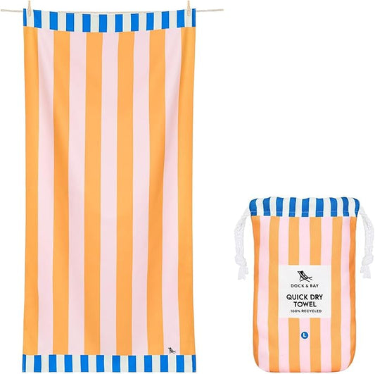 Dock & Bay Beach Towel - Quick Dry, Sand Free - Compact, Lightweight - 100% Recycled - Includes Bag - Mellow Yellow - Large (160x90cm, 63x35)