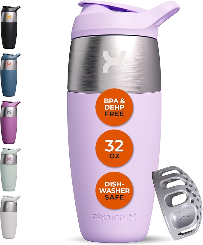 32oz Stainless Steel Protein Shaker Bottle – Leak-Proof Metal Shaker Cup with Snap-Fit Agitator for Smooth, Clump-Free Shakes – BPA-Free, Odor Resistant, Easy to Clean