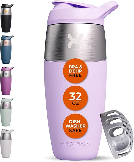 32oz Stainless Steel Protein Shaker Bottle – Leak-Proof Metal Shaker Cup with Snap-Fit Agitator for Smooth, Clump-Free Shakes – BPA-Free, Odor Resistant, Easy to Clean