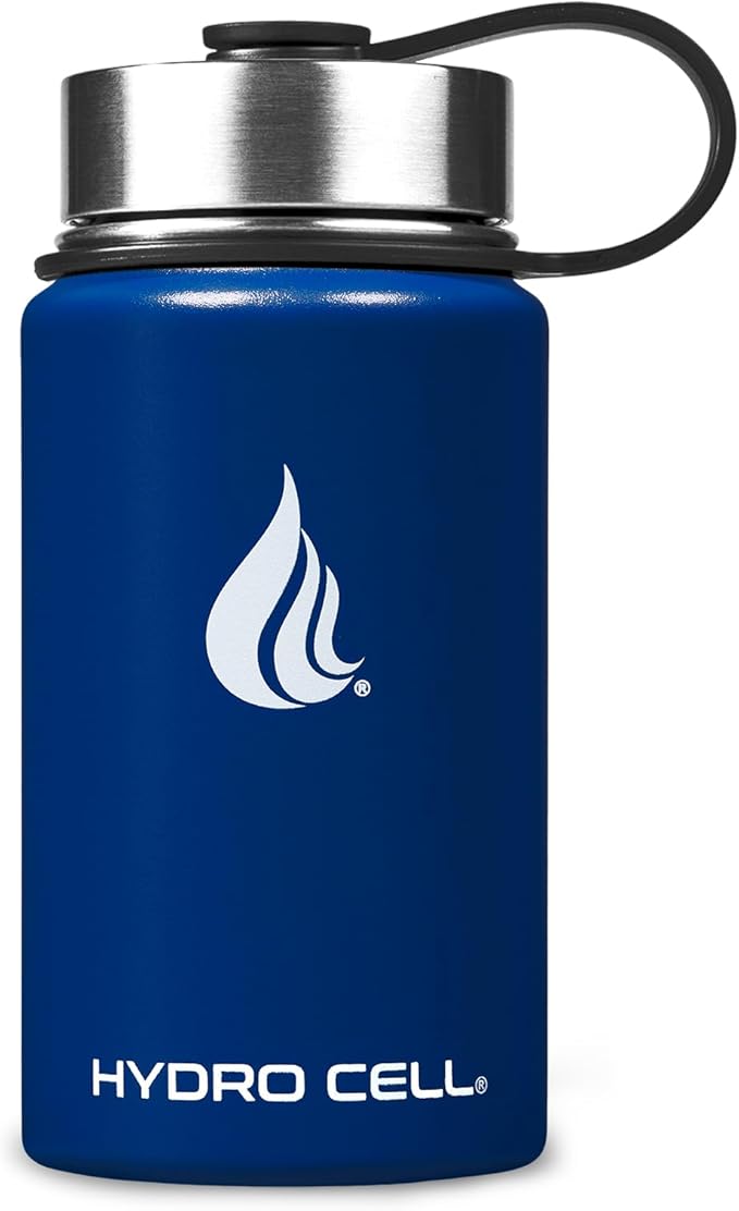 HYDRO CELL Stainless Steel Insulated Water Bottle with Straw - For Cold & Hot Drinks - Metal Vacuum Flask with Screw Cap and Modern Leakproof Sport Thermos for Adults (Navy 14oz)