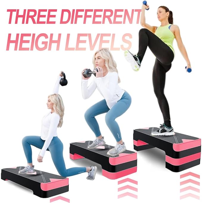 EVERYMILE Aerobic Exercise Step, Adjustable Aerobic Stepper for Exercise, Workout Step Platform, Step Up Box, 26.5" Step Deck with 4” 6” 8” Adjustable Height Risers, Women Home Gym Fitness