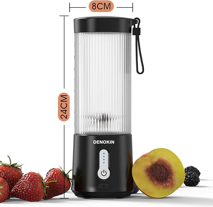 DENOKIN Portable Blender 16oz Vessel, Cordless Personal Size Small Blender for Shakes and Smoothies with 6 Blade for Kitchen, Home, Travel