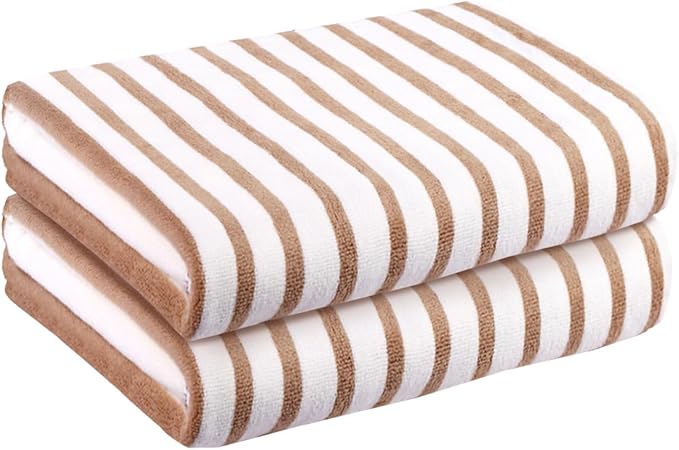 JML Microfiber Beach Towels, Quick Drying Absorbent Bath Towel Set, 2 Pack, 30" x 60", Cabana Stripe, Use for Hair, Travel, Summer, Sport, Swimming, Pool, Yoga, Camping, Microfiber StripeCoffee