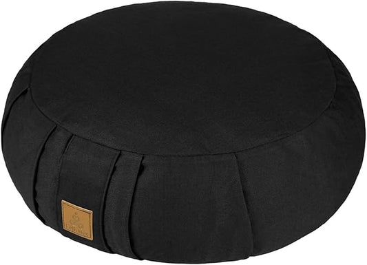 Round Zafu Meditation Cushion, D=15" H=5.5" Zabuton Meditation Pillow, Yoga Bolster/Pillow, Floor seat, Zippered Organic Cotton Cover, Natural Buckwheat, Kneeling Pillow