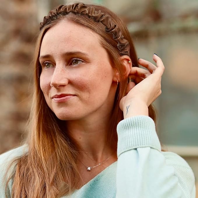 Madison Tyler Leather Headbands for Women | PU Leather Brown Handmade Outdoor Hair Band | Thin and Thick Hair | Skincare and Boho Spring Headband