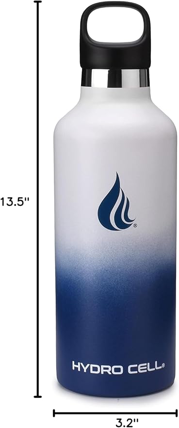 HYDRO CELL Stainless Steel Water Bottle with Straw & 2 Standard Mouth Lids (32oz 24oz 20oz 16oz) Keeps Liquids Hot or Cold w/Double Wall Vacuum Insulated Leak Proof Sport Design (Navy/White 32oz)