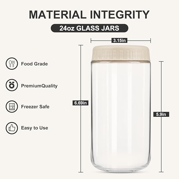 Overnight Oats Containers with Lids, 24oz Glass Jars with Lids 8 pcs, Apricot, Wide Mouth Mason jars for Salad, Yogurt, Snacks, Meal Prep