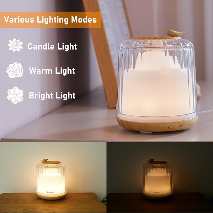 Essential Oil Diffusers, Glass and Real Wood Base Ultrasonic Aromatherapy Diffuser Aroma Defusers for Home Large Room 230ml with Bluetooth Speaker Music Player Colorful Led Light
