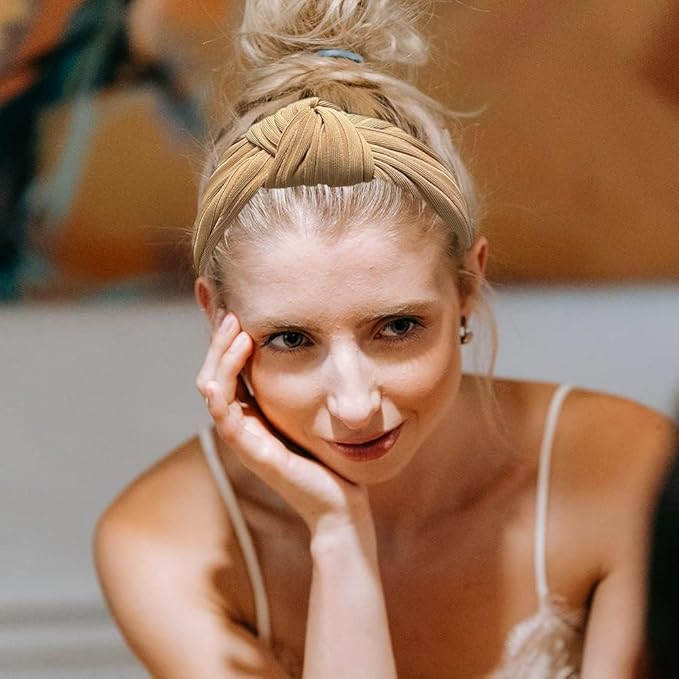 Madison Tyler Headbands for Women | Fashion Boho Headbands Top Knotted With Rhinestones Elastic Workout Hairbands | Outdoor and Party Headbands for Women Non Slip. (Blush)