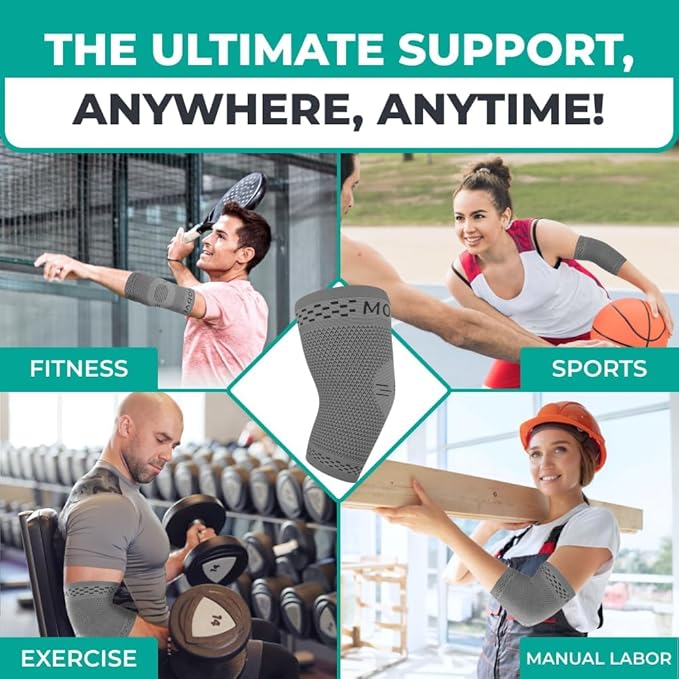 Modvel 2 Pack Elbow Brace - Golfer's Elbow Compression Sleeve Support for Joint Pain Relief, Recovery, Tendonitis Braces, Tennis Elbows Brace For Men & Women, Workout & Weightlifting Arm Wrap