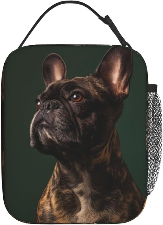French Bulldog Insulated Lunch Box,Realistic Dog Portrait Reusable Tote Bag for Pet Lovers,Cute Puppy Design Lunchbag,Portable Cooler Lunchboxes for Work School Picnic Travel Gifts