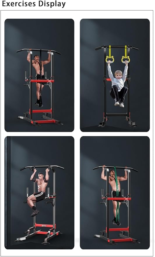 Power Tower Dip Station Pull Up Bar - Multi-Purpose Home Gym Equipment with Adjustable Height and Non-Slip Foot Pads - 330lbs/150kgs Capacity