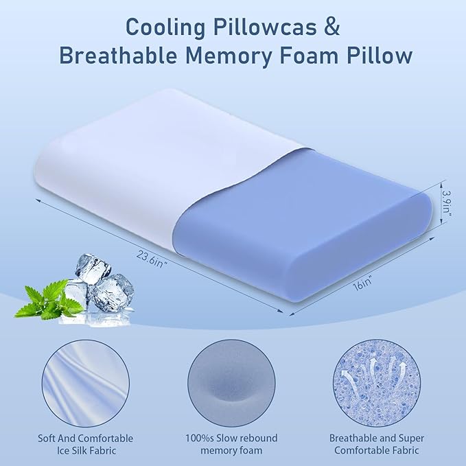 Cervical Pillow for Neck Pain Relief, 3.9 Inch Cooling Memory Foam Pillow, Ergonomic Support Pollow for Side and Back Sleepers