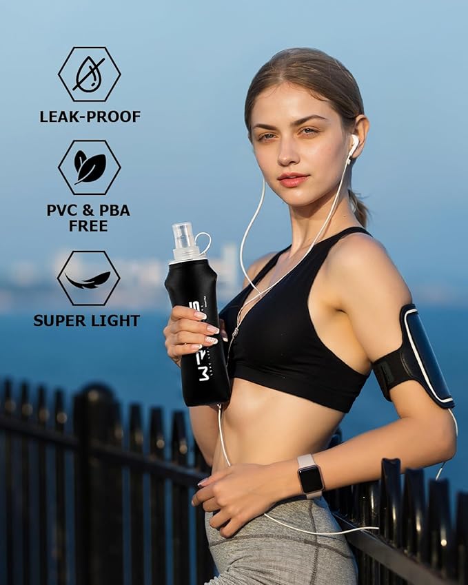 Folding Soft Flask Portable Collapsible Running Lightweight Water Bottle for Outdoor Sports,Travel with Mouthpeice Cover