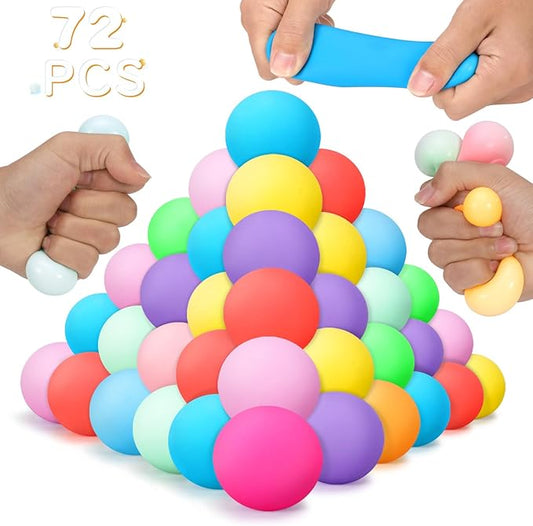 72Pcs Stress Balls Set for Adults and Kids - Squishy Ball Sensory Fidget Toys for Anxiety Relief - Squeeze Ball Party Favors Bulk Pack - Classroom Prize - Birthday Halloween