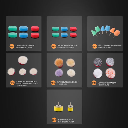 Mini Buffing Polishing Pads, 32Pcs Mini Detail Polisher Pads Use On Rotary Tools,Cordless Electric Drill, Polisher Tool for Tight Area Detailing Polishing Waxing and Sealing Glaze -HTDEPMIXUS