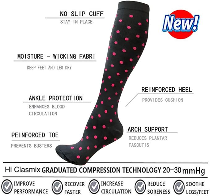 Graduated Compression Socks for Women&Men 20-30mmhg Knee High Socks Travel Hiking Running Stocking