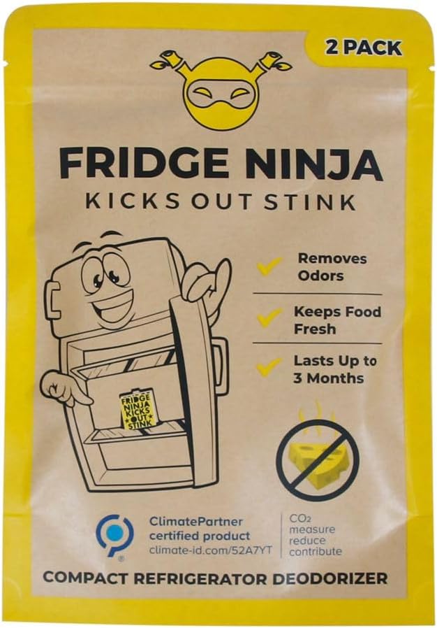 Fridge Ninja Compact Fridge Deodorizer (2 Pack) - More Effective Than Baking Soda - Compact Size Refrigerator Deodorizer Made of Activated Carbon